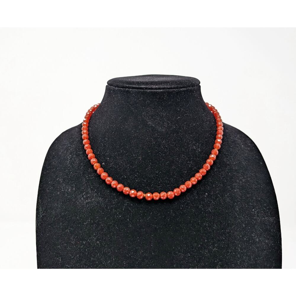 Carnelian Necklace Faceted 6 mm Bead 925 Sterling Silver 18"